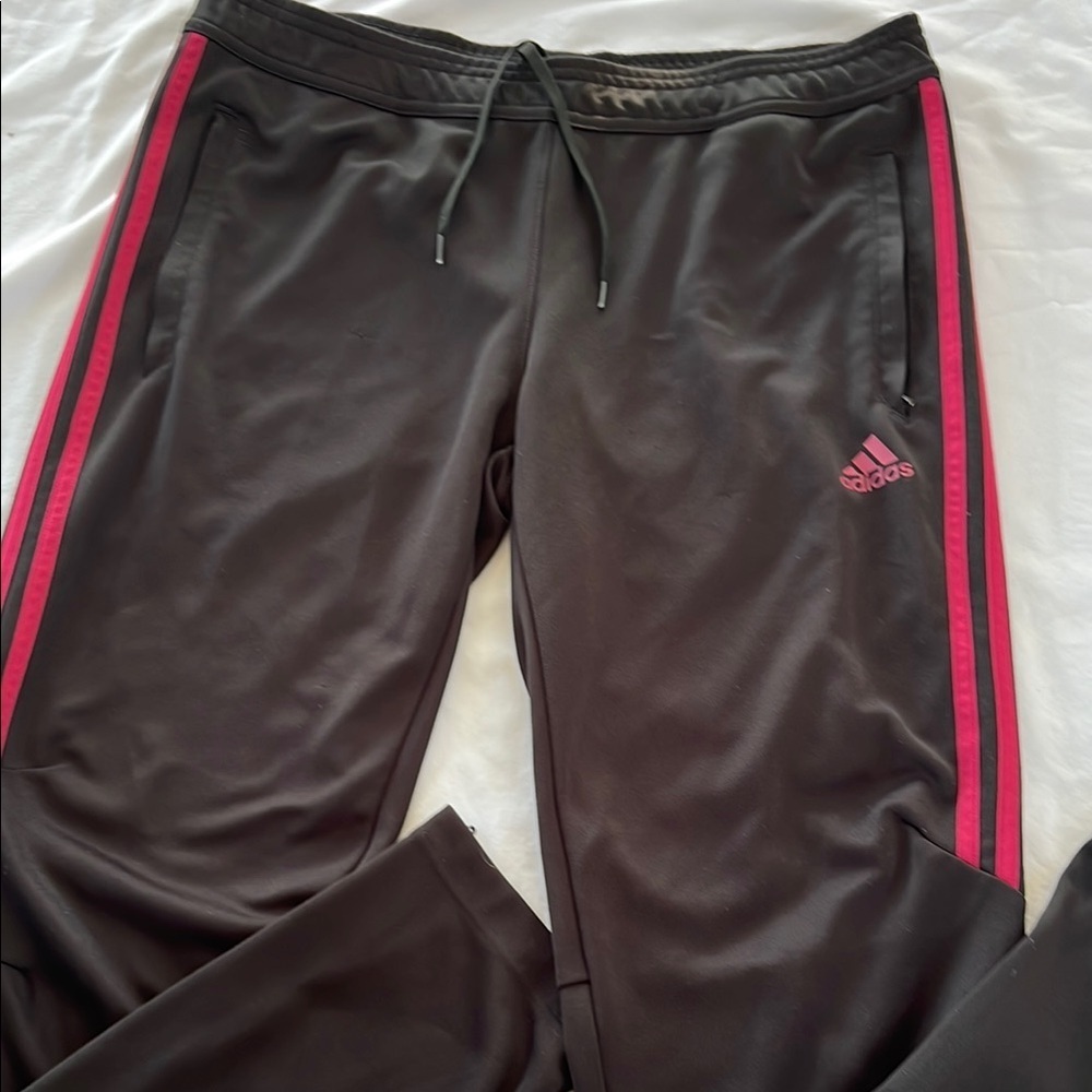 Adidas Black Joggers with dark pinkAccents size L